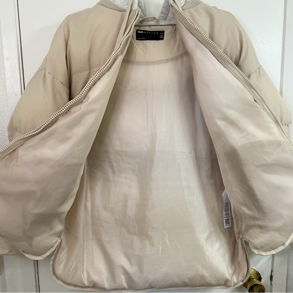 Cream ASOS Petite Oversized Jersey Hooded Puffer Jacket - Picture 6 of 10